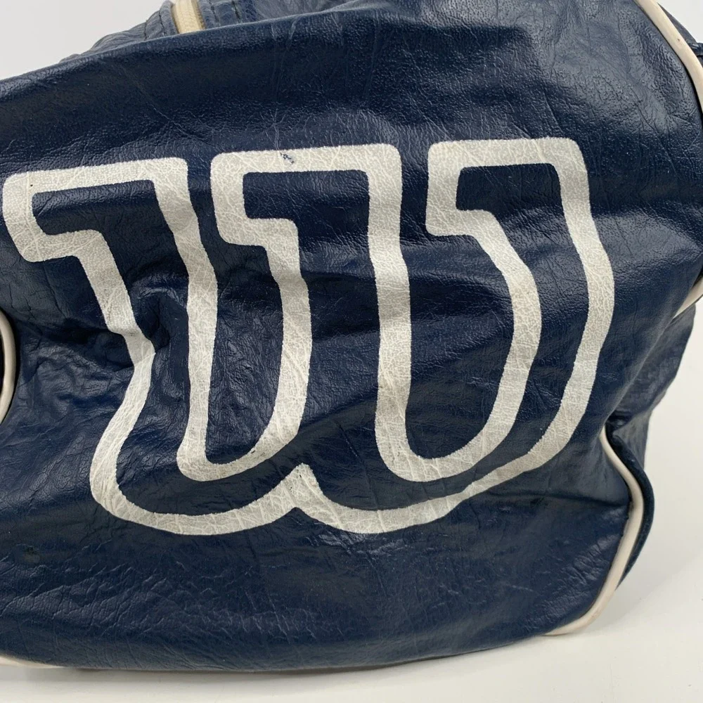 Vintage Wilson Duffel Bag Blue Faux Leather‎ Made In USA Sports Gym Bag